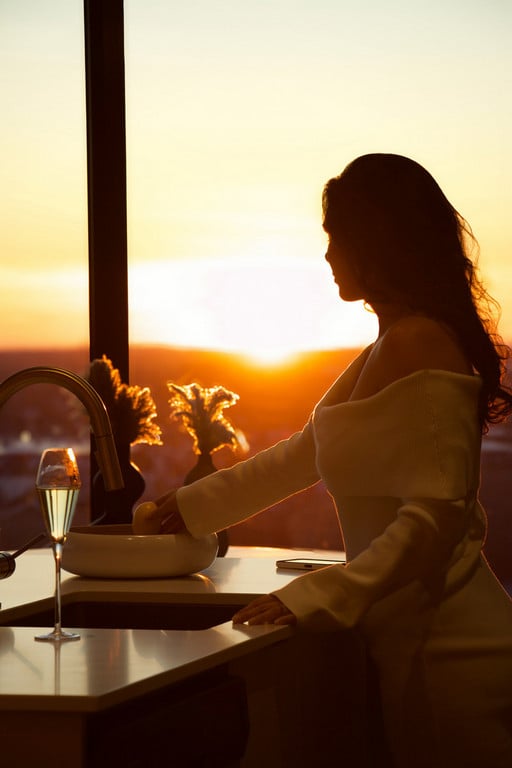 Lady in Suite-with sun in background